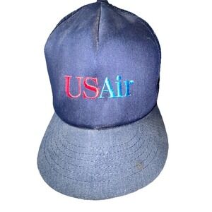 Vintage 80's Corduroy US‎ Air Snapback Hat Baseball Cap Blue Made In USA